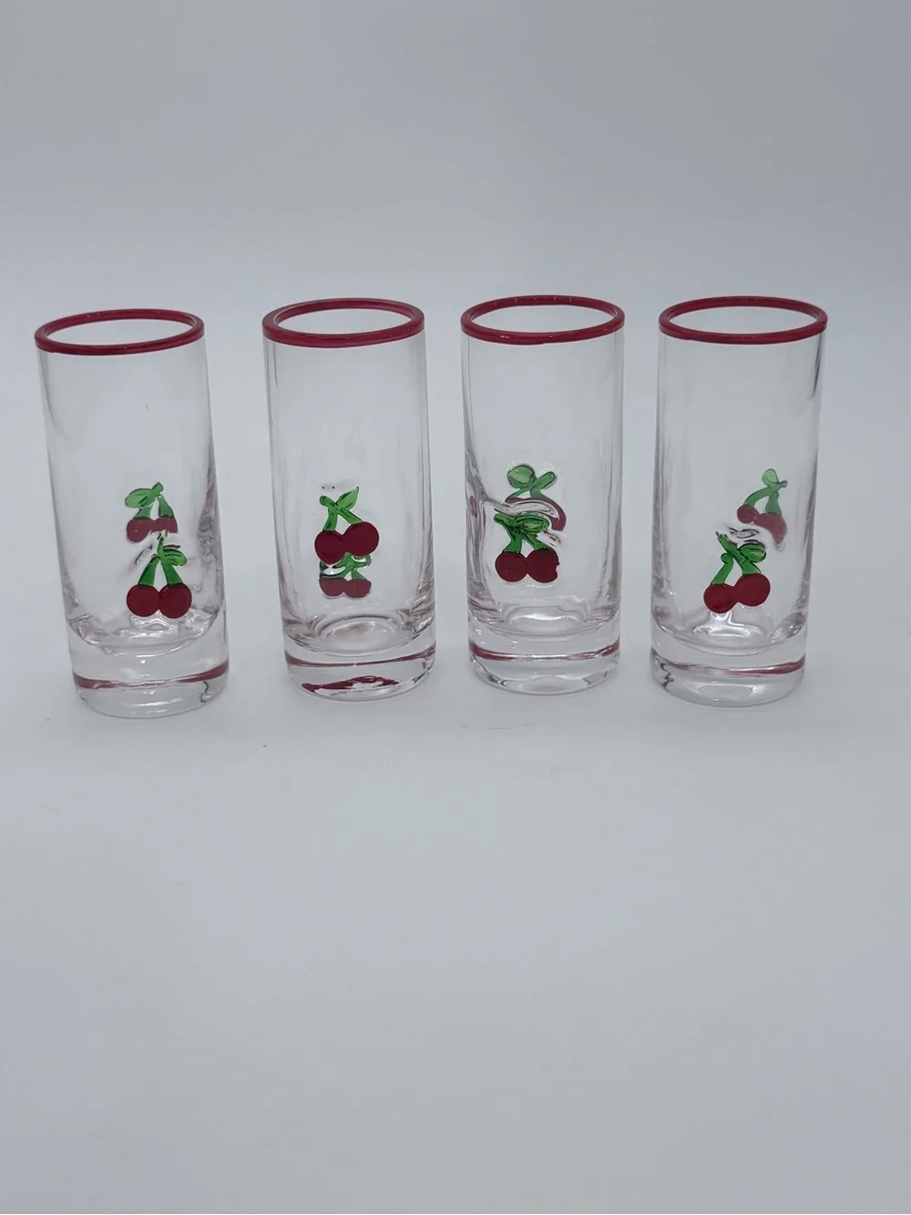 4 Pc Red Cherry Icon Shot Glasses Anthropologie Coquette Retro 1950’s Style